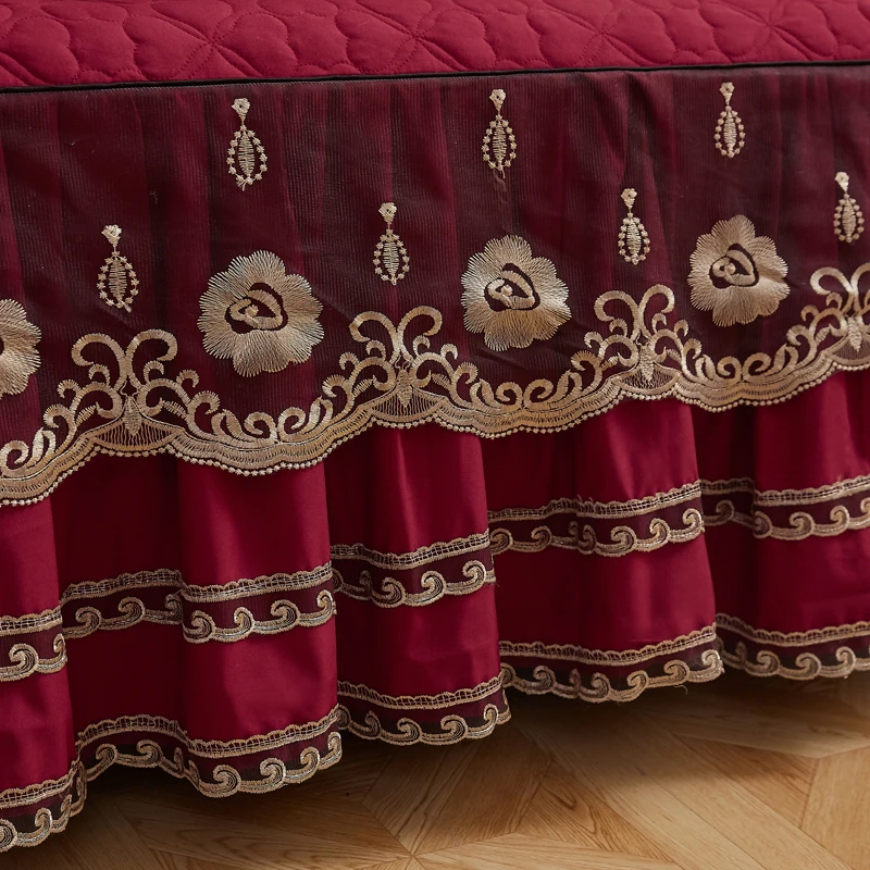American Style Burgundy Embroidery Velvet 4PCS Blanket Quilt Comforter Bed Sheet Set