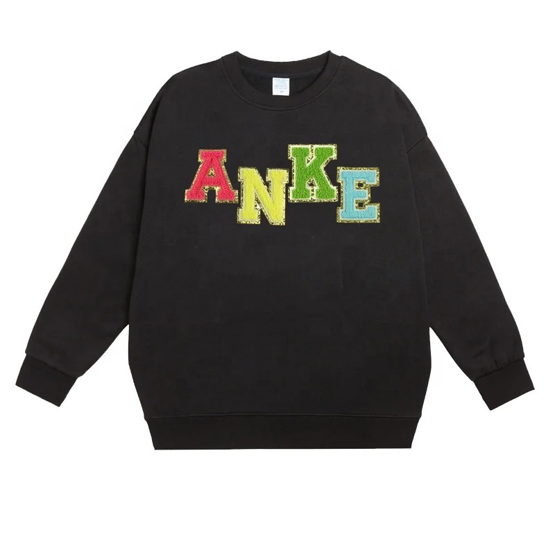 Apparel Processing Services Custom Chenille Embroidery Logo Fleece Cotton Crew Neck Pullover Sweatshirt