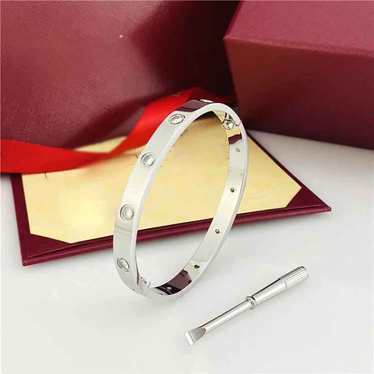 European American Hot Sale Designer Bracelet Stainless Steel Bracelet Sparkling Zircon Lovers Bangle Bracelet for Women Men