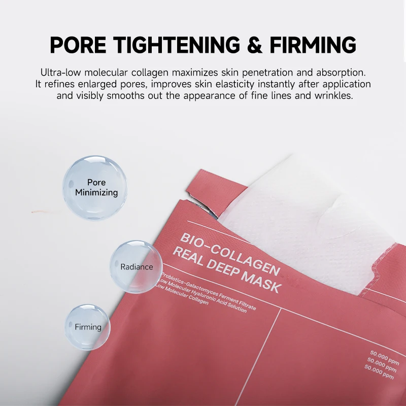 Custom Logo OEM Korean Bio Real Deep Collagen Face Mask Sheet Hydrating Overnight Hydrogel Mask Pore Minimizing