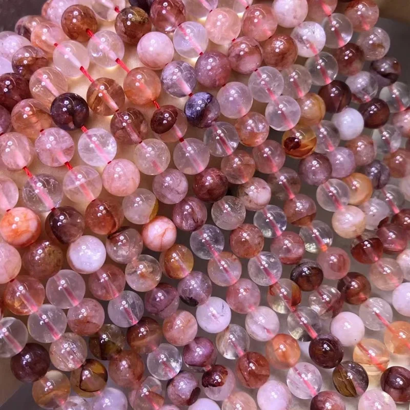 Natural gemstone 6/8/10/12mm smooth round red multi-inclusions quartz loose beads for jewelry gift making