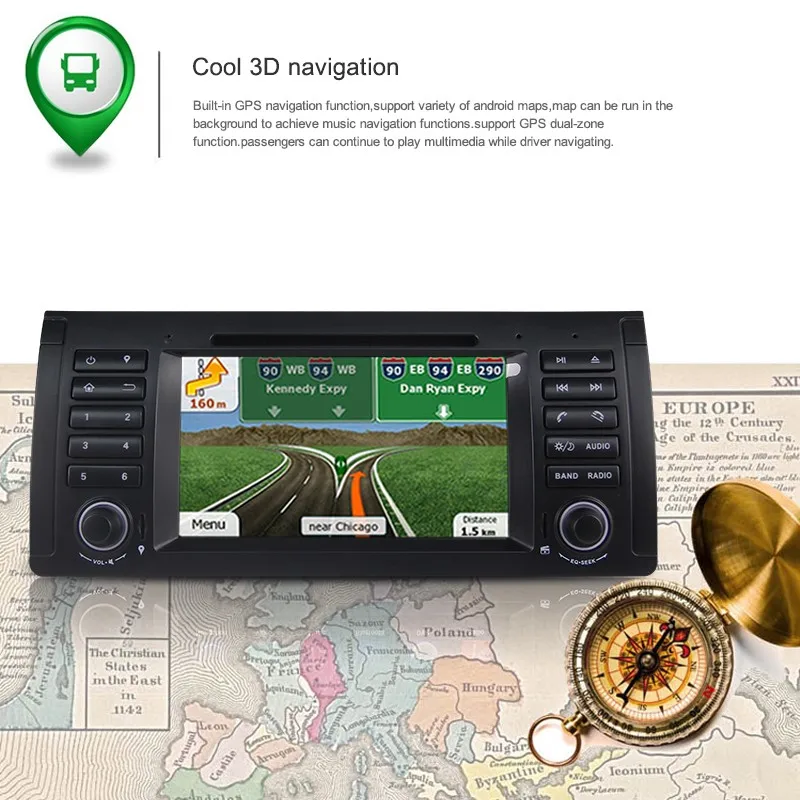 Newest 3G WiFi 7 inch Touch Screen Android 9.0 2G RAM 16G ROM Special Car Radio DVD Player GPS Sat Navi For BM W E39 E53 M5