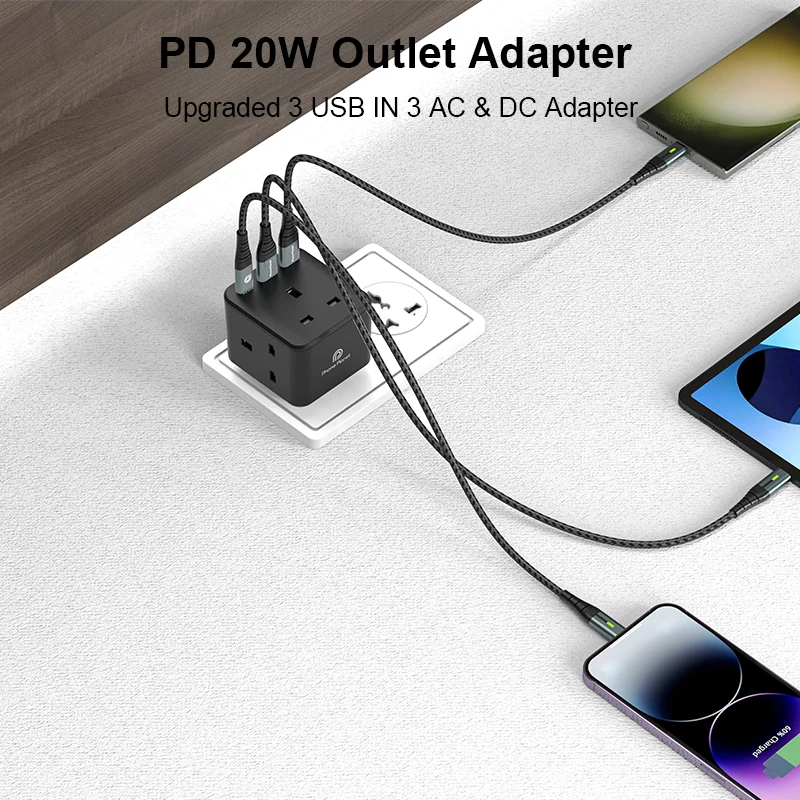 Phone Planet wholesale 3750w fast charging pd20w power socket with uk plug mulity devices  USB portable charger socket