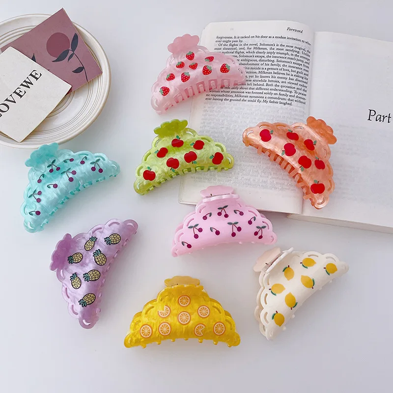 RARA Hot Sale Custom Hair Accessories Fashionable Female Memphis Clip Fruit Series Solid Color Acetate Hair Claw