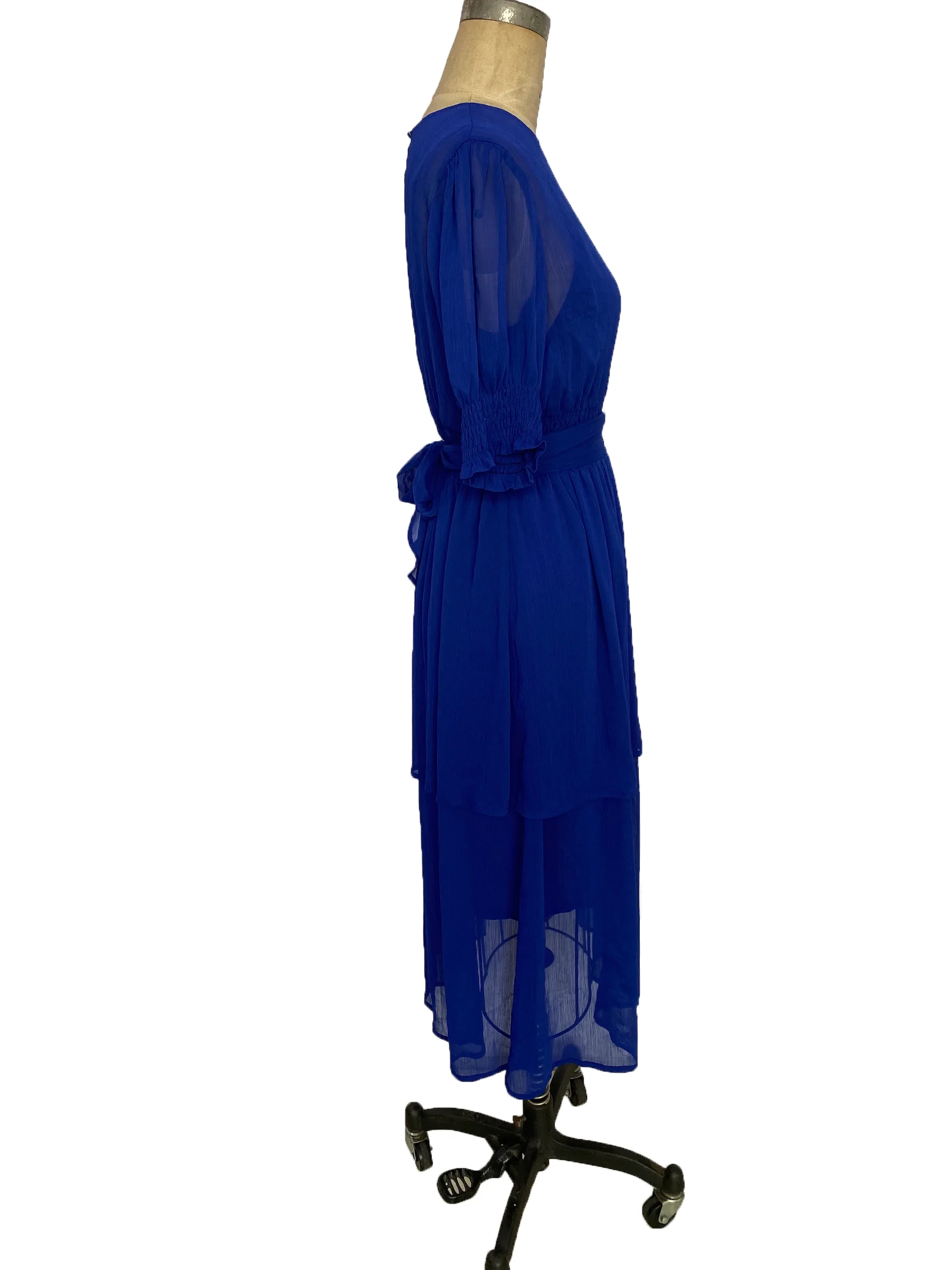 Wholesale fashion casual lady dresses short sleeve belt evening chiffon dresses