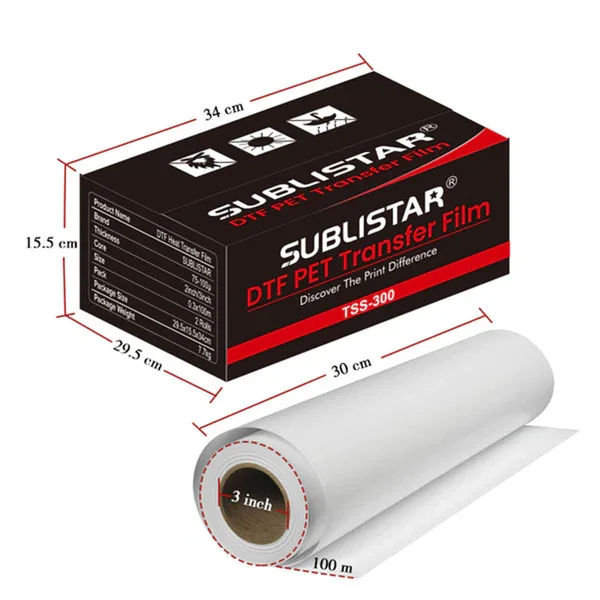 SUBLISTAR Factory Hot & Cold Peel DTF Film(30cm*100m) Double-Sided Matte Roll Transfer Film for Printing