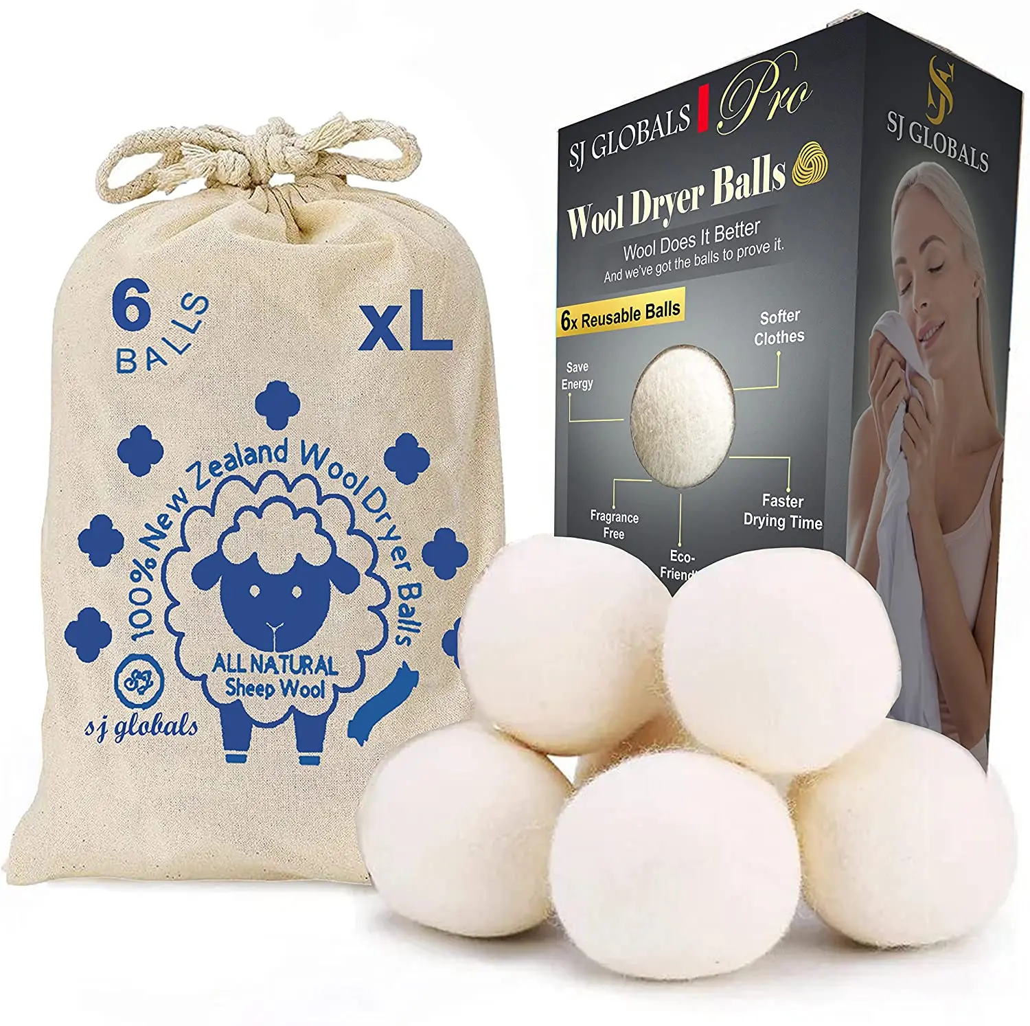 New Zealand Woolen XL Size Reusable Natural Fabric Softener Laundry Tumble Wool Dryer Balls Organic for Speed Up Dry Time
