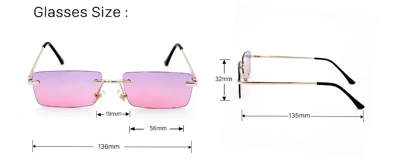 2021 Hot Selling Vintage Small Fashion Rectangle Metal Retro Trendy Women Men Rimless Transparent Shades Sun Glasses Sunglasses