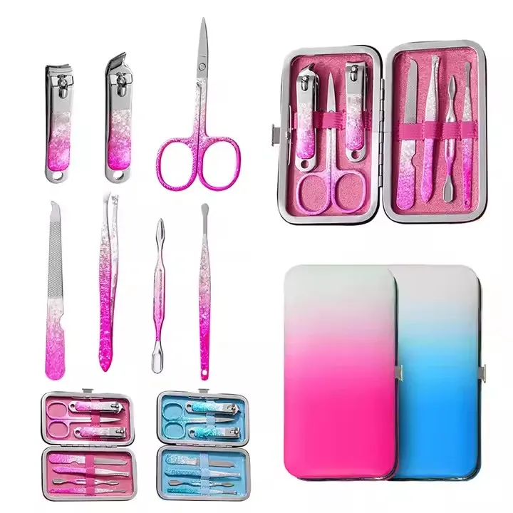 Best quality professional nail clipper set beauty tool pink blue 7/12/18 pcs manicure set
