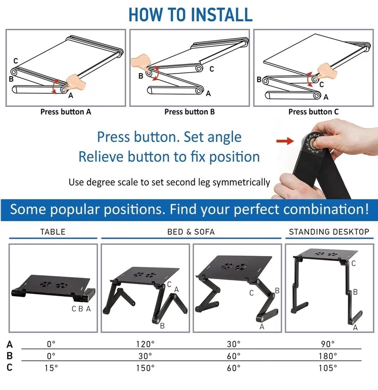 
Hot Sale Bed Computer Table Laptop Holder Stand Folding PC Table Living Room Furniture Home Office Computer Desk with Cooler Fan 