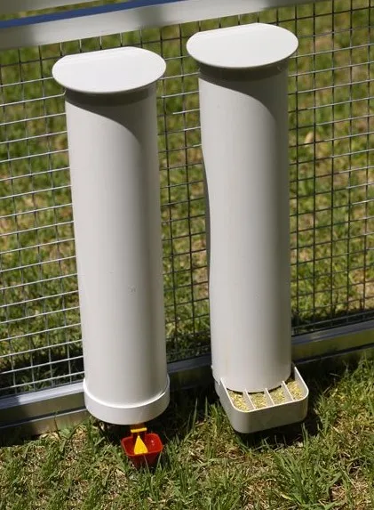 DIY PVC Pipe/Tubular Hanging Chicken Feeder with Rain Guard for Poultry Chicks Birds Quails Food Feeding Equipments
