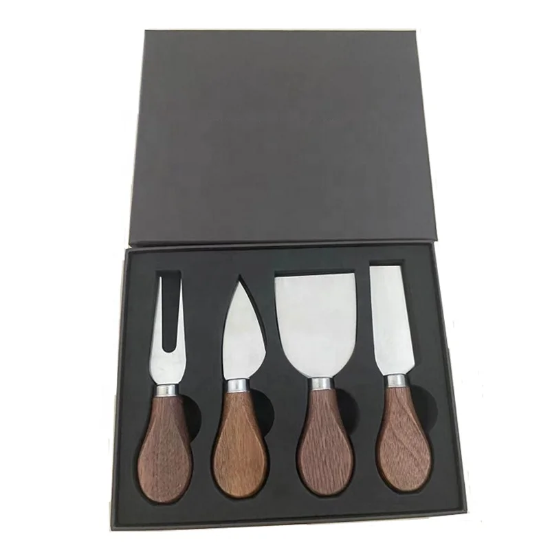 Gift Ready Premium Pack of 4 Cheese Knife Stainless Steel Acacia Handle With Gift Box