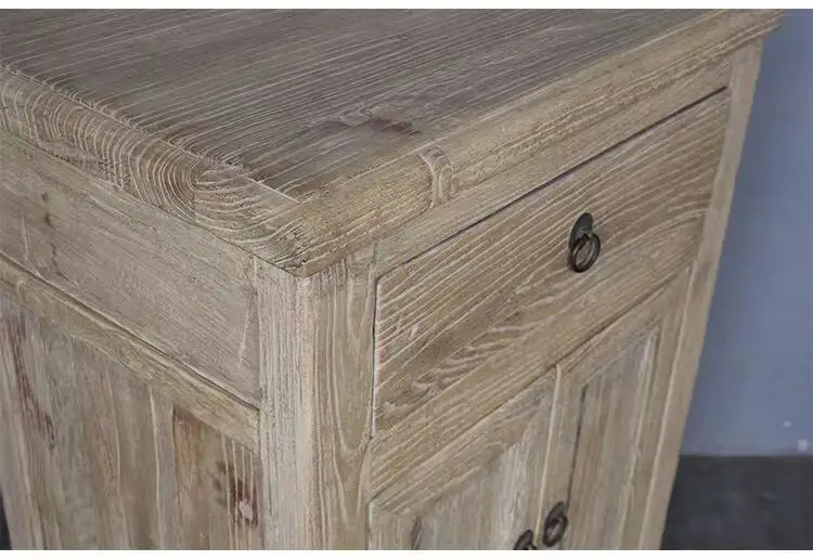 Antique reclaimed elm wooden bedside table nightstand