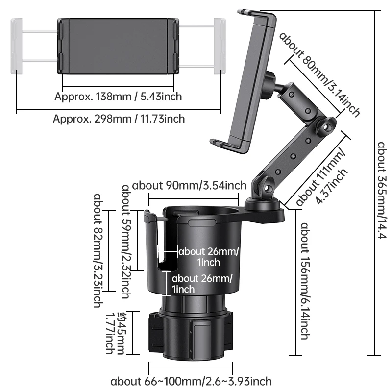 large  2 in 1 car cup holder phone tablet PC mount extendable base Car Cup Holder mobile car holder