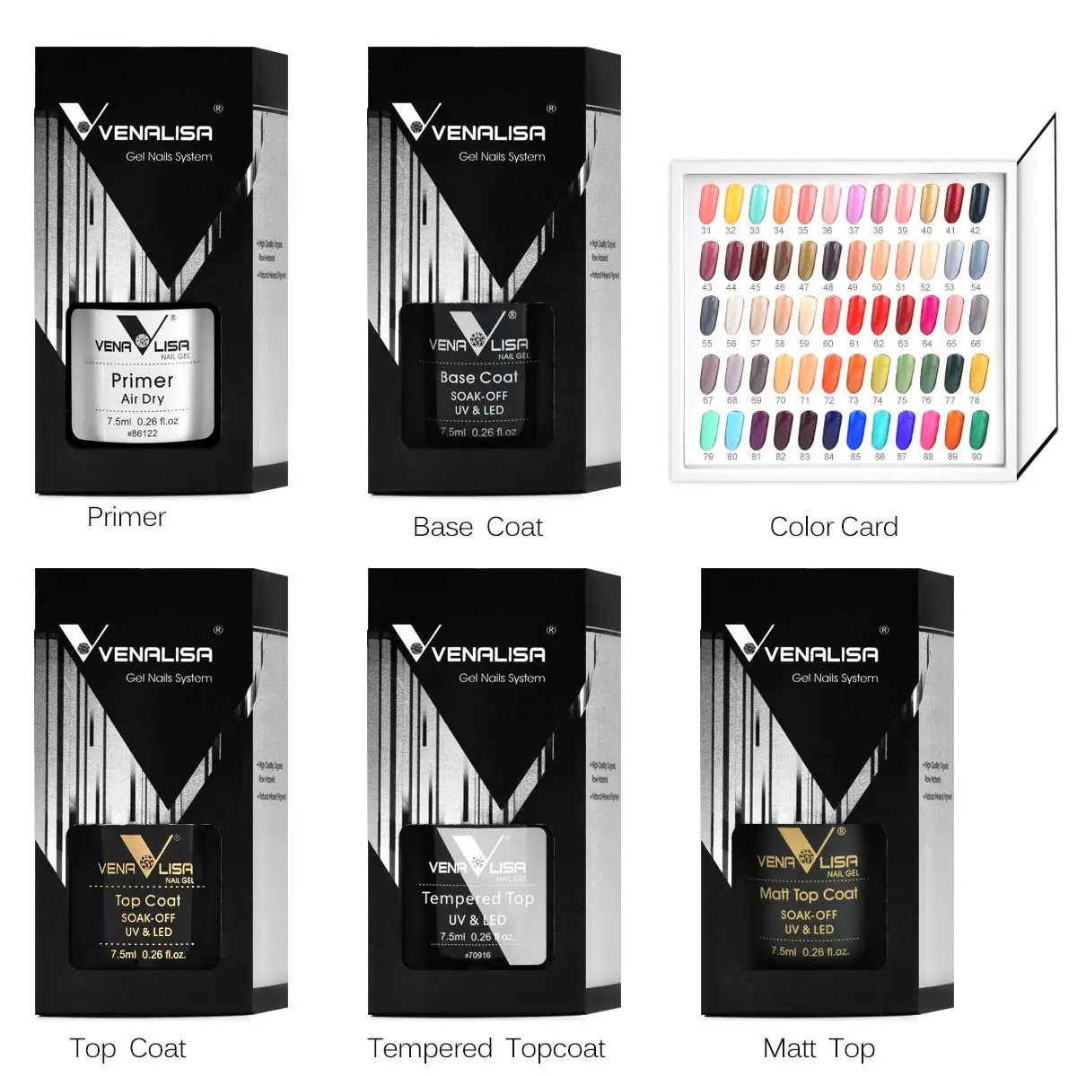 
70518K Venalisa VIP2 gel nail polish set new 60 colors nail polish uv gel basecoat primer MATTE topcoat color book full set 