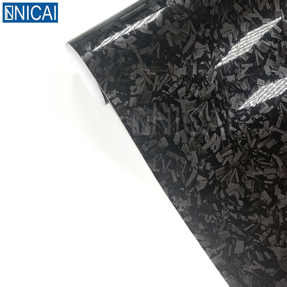 NICAI Factory Glossy Forged Red Carbon Fiber Super Black Car Wrap Sticker Fabric Vinyl Wrap Roll Film Vinyls for Cars Wrapping