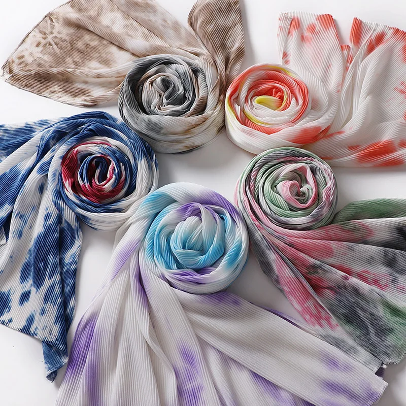Yiwu factory supply high quality beautiful tie dye chiffon hijab pleated chiffon hijab