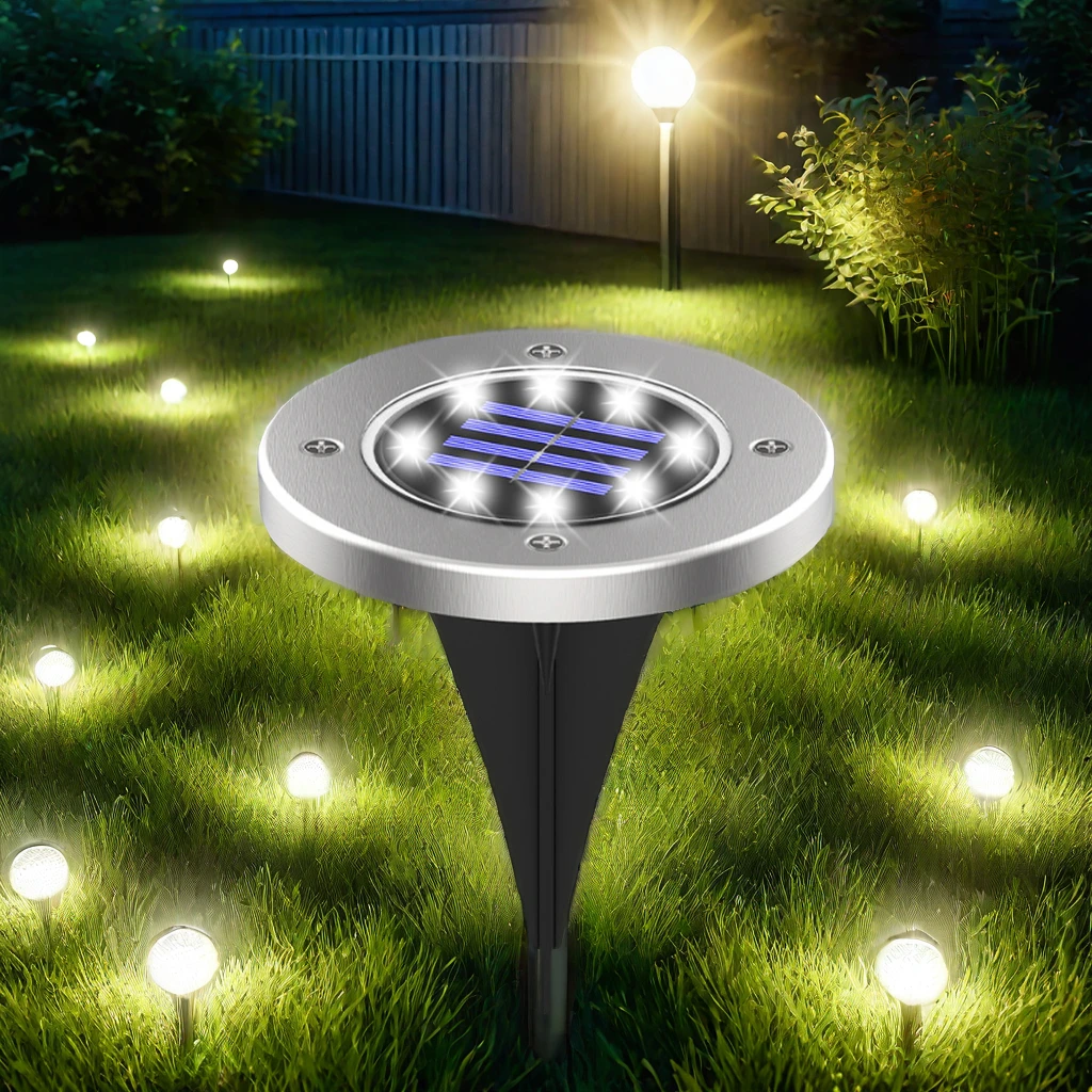 8 LED IP65 Waterproof In-Ground Outdoor Solar Underground Lamp for Patio Pathway Lawn Yard Deck Driveway Walkway