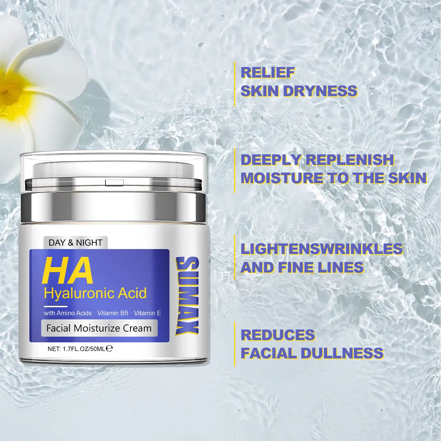 Sumax Hyaluronic Acid Moisturizing Cream 50ml Long Lasting Hydration Routine Skin Care