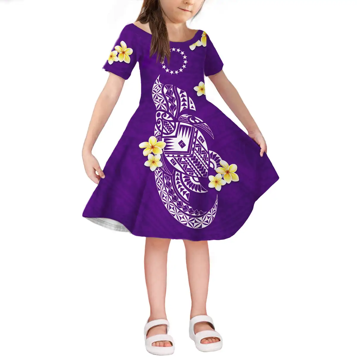 Cook Islands Tribal Short Sleeves Dress High Quality Girls Children Holiday Dress Fashion Casual Teen Slim Oversized Skirt Hot