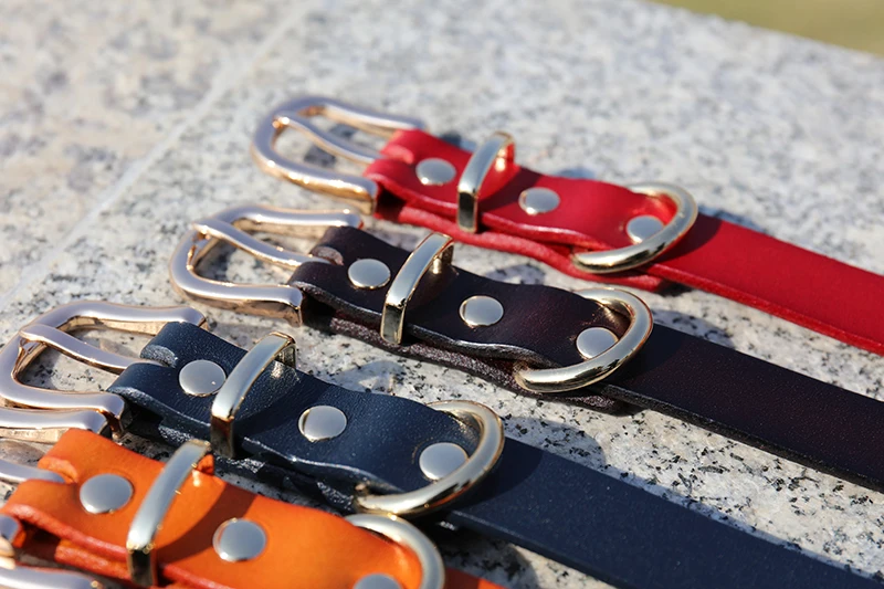 Okeypets Natural Cowhide Durable Training Dog Collars Necklace Luxury Leather Dog Collar With Gold Buckle