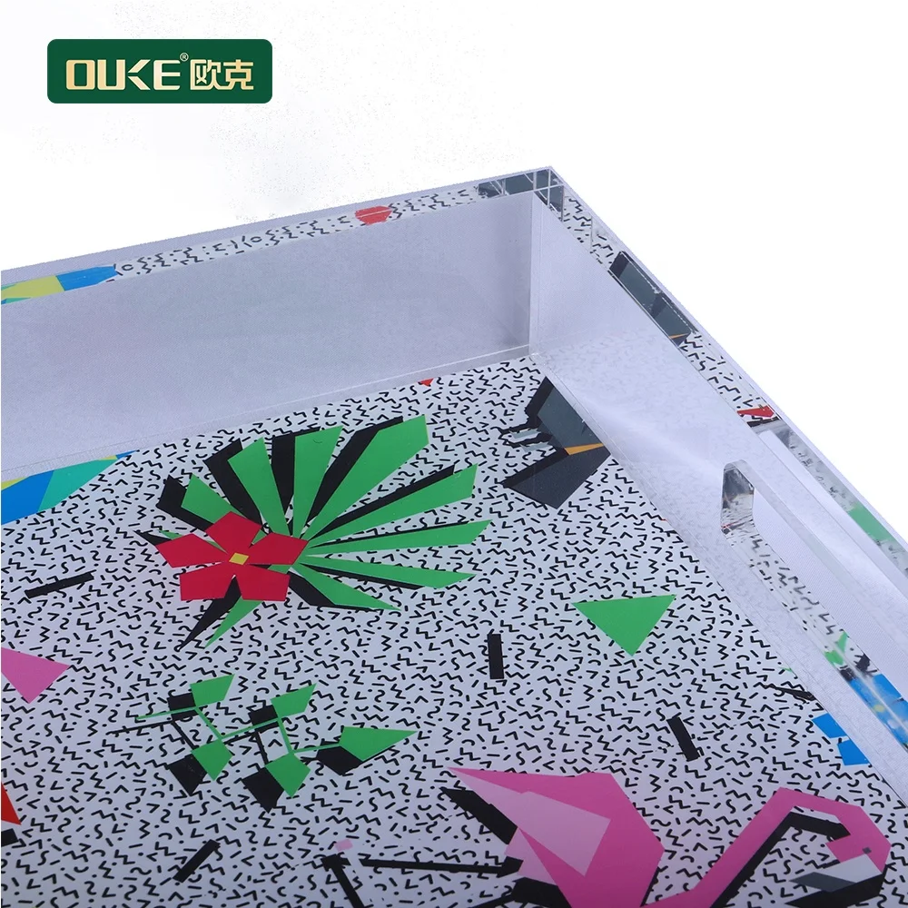 Luxury design large rectangular handled acrylic serving trays with insert promotional