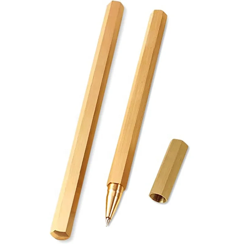 Well machined hexagon brass metal ball pen roller ball pen writes smoothly and cleanly Hexagonal pen Roller ball with Black Gel