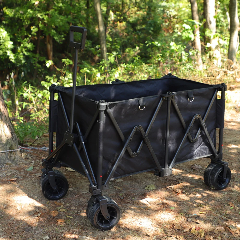 Wholesale Heavy Duty Outdoor Folding Portable Adjustable Handle Utility Grocery Beach Camping Trolley Wagon Cart with Big Wheels