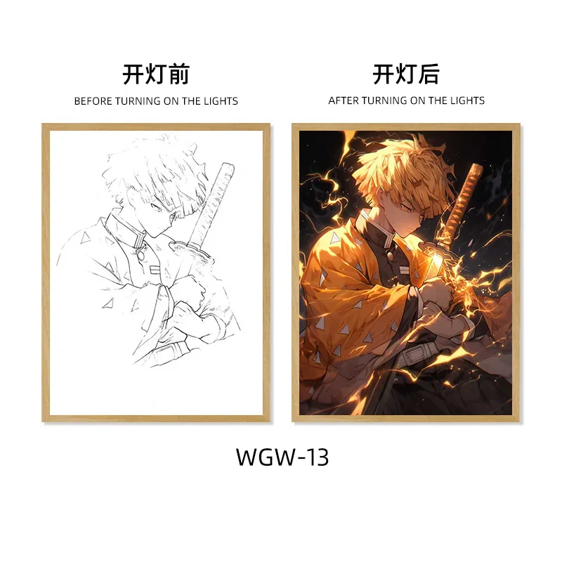 17cm*23cm Demon Light Painting Led Lamp Wood Anime Posters Christmas Gifts