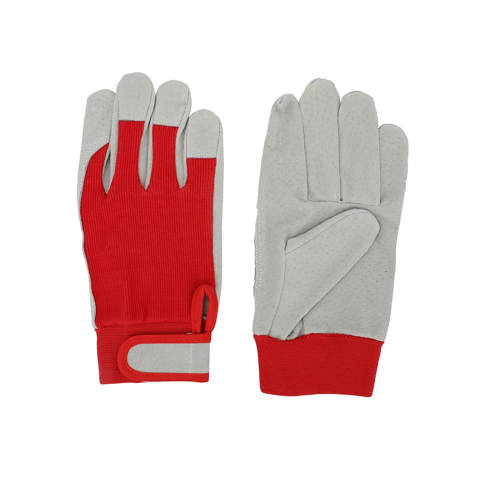 Pig Leather and Red Cotton Shell Working Woman Size large Cut Resistant Gloves for Garden