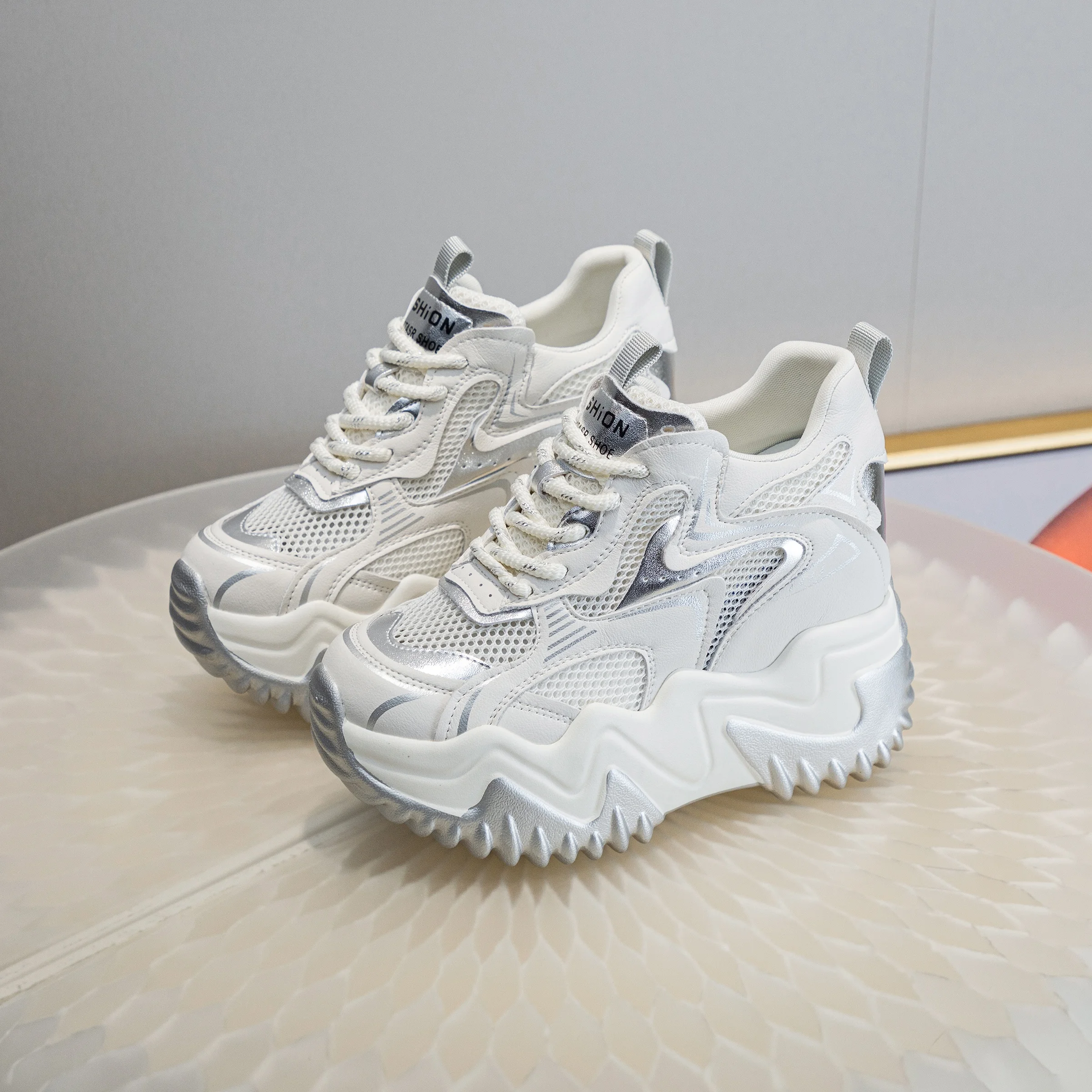 Laced up Mesh Fashion Designer Custom Wholesale Hidden Heel Wedges Platform Sneakers Women