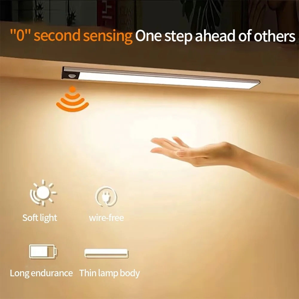 3CCT Led Wireless Motion Sensor Light Magnetic Stick Anywhere Type-C USB Rechargeable Wardrobe Closet Under Led Cabinet Lights