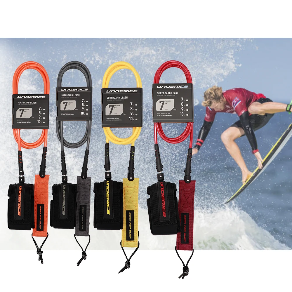 UNDERICE New Design Multi Color Surf Ankle Leashes Custom Color Logo Pro Surf For Longboard Straight Surfboard Leash