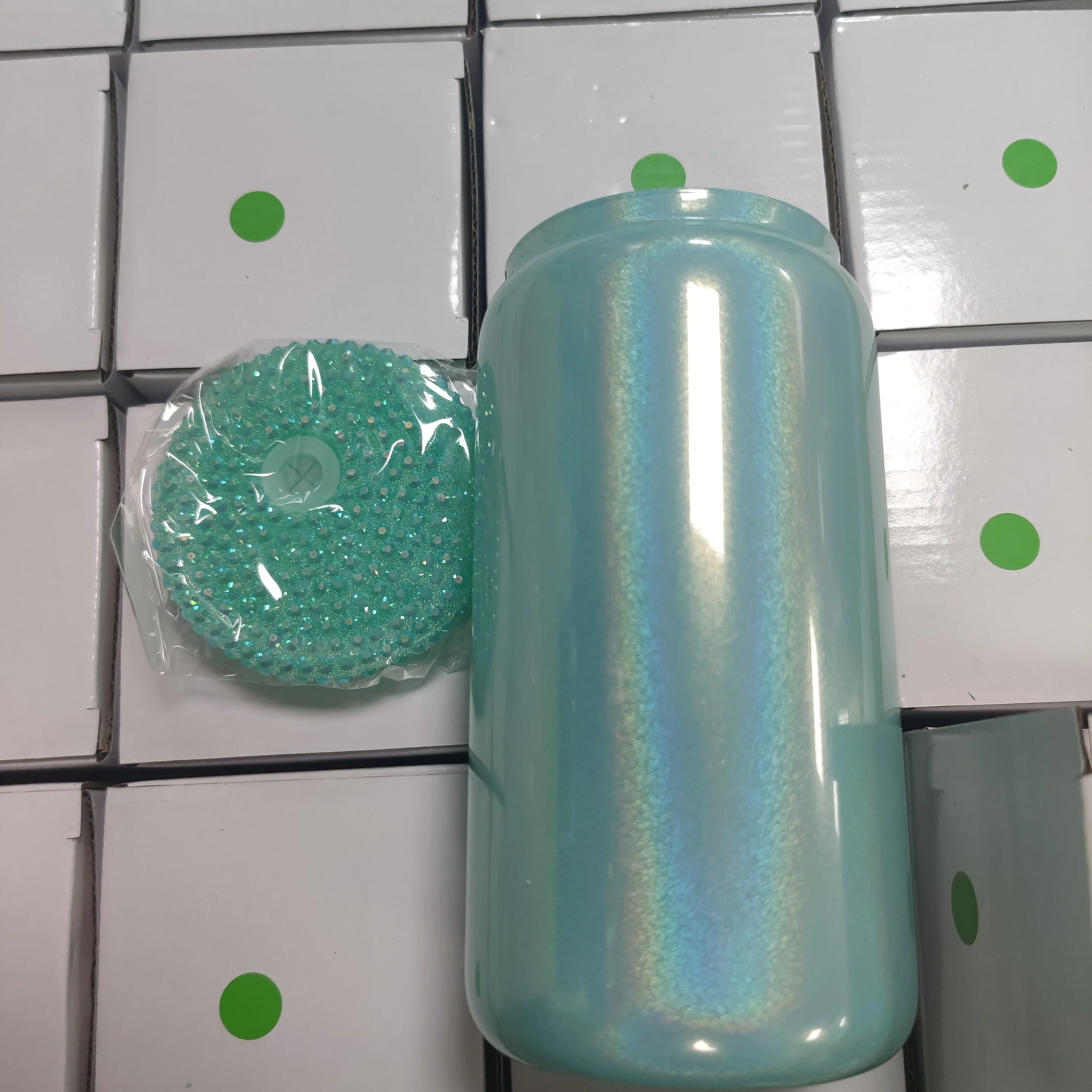 New Blanks Sublimation 16Oz Holographic Shimmer pink Ombre Glitter Libbey beer Glass Can Cup tumbler With Diy Bling Lids straw