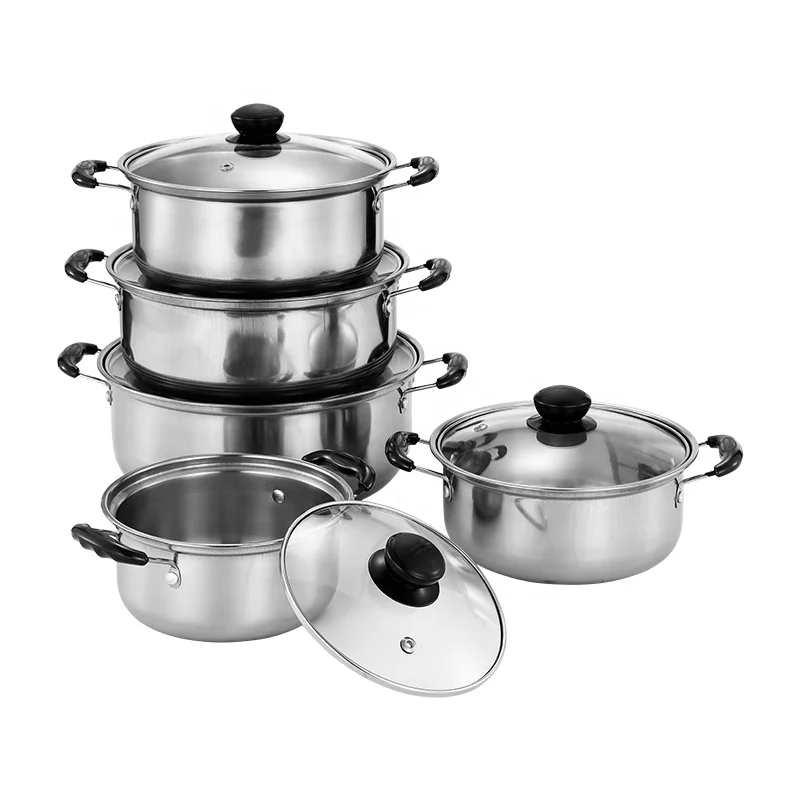 Hotel Professional Kitchenware Pots And Pans Cookingware Stainless Steel Non-Stick Cooking Pot 10pcs Cookware set