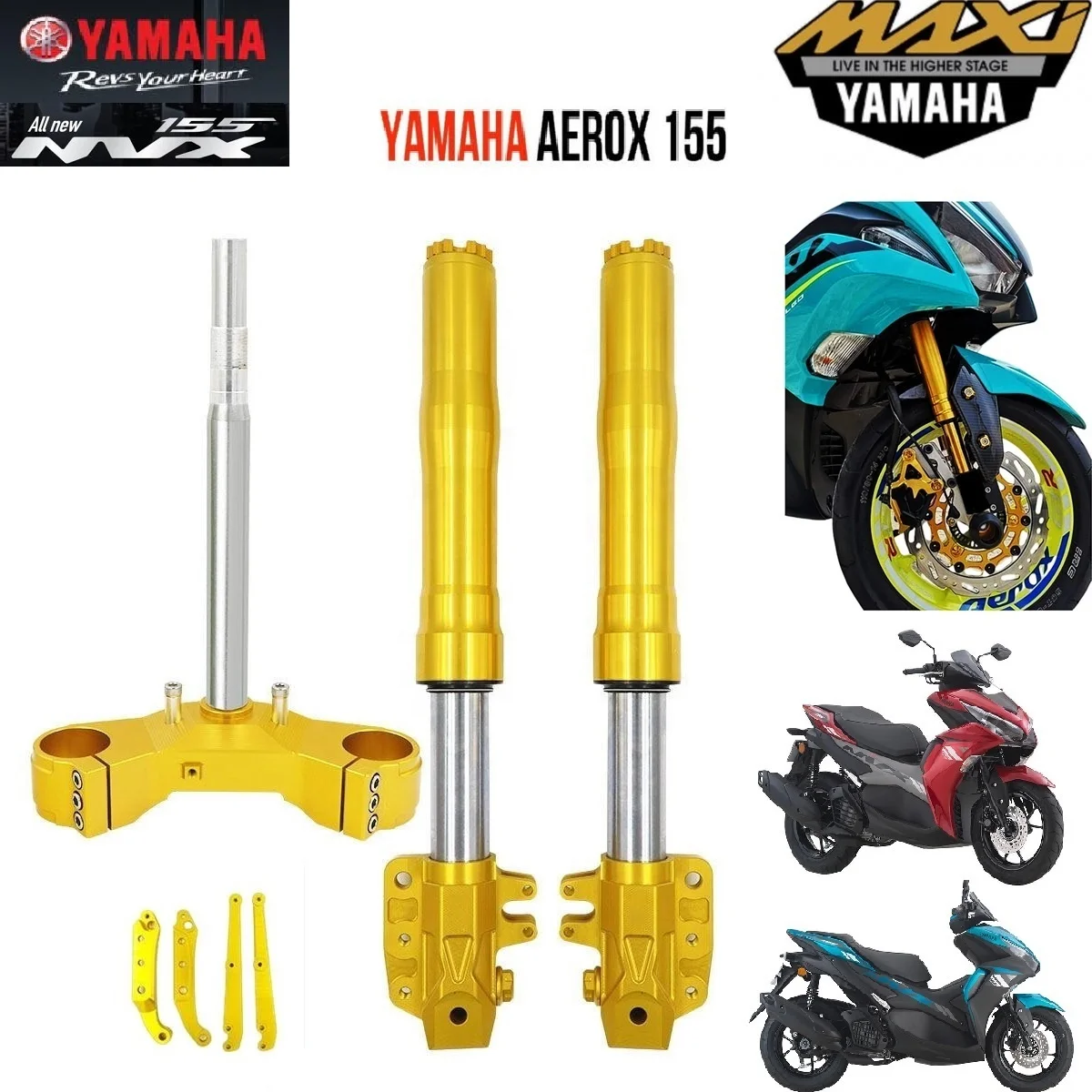 CNC 7075 Alu modification scooter ADJUSTABLE UP SIDE DOWN FRONT FORK SET WITH STEERING T BRACKET (48MM) for YAMAHA NVX Aerox 155