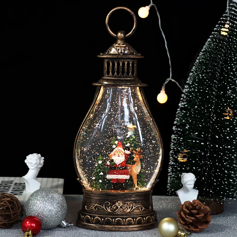 Christmas Snowman Scene Globe Lantern with Swirling Water Glittering Music and Lights for Christmas Home Decorations Gifts