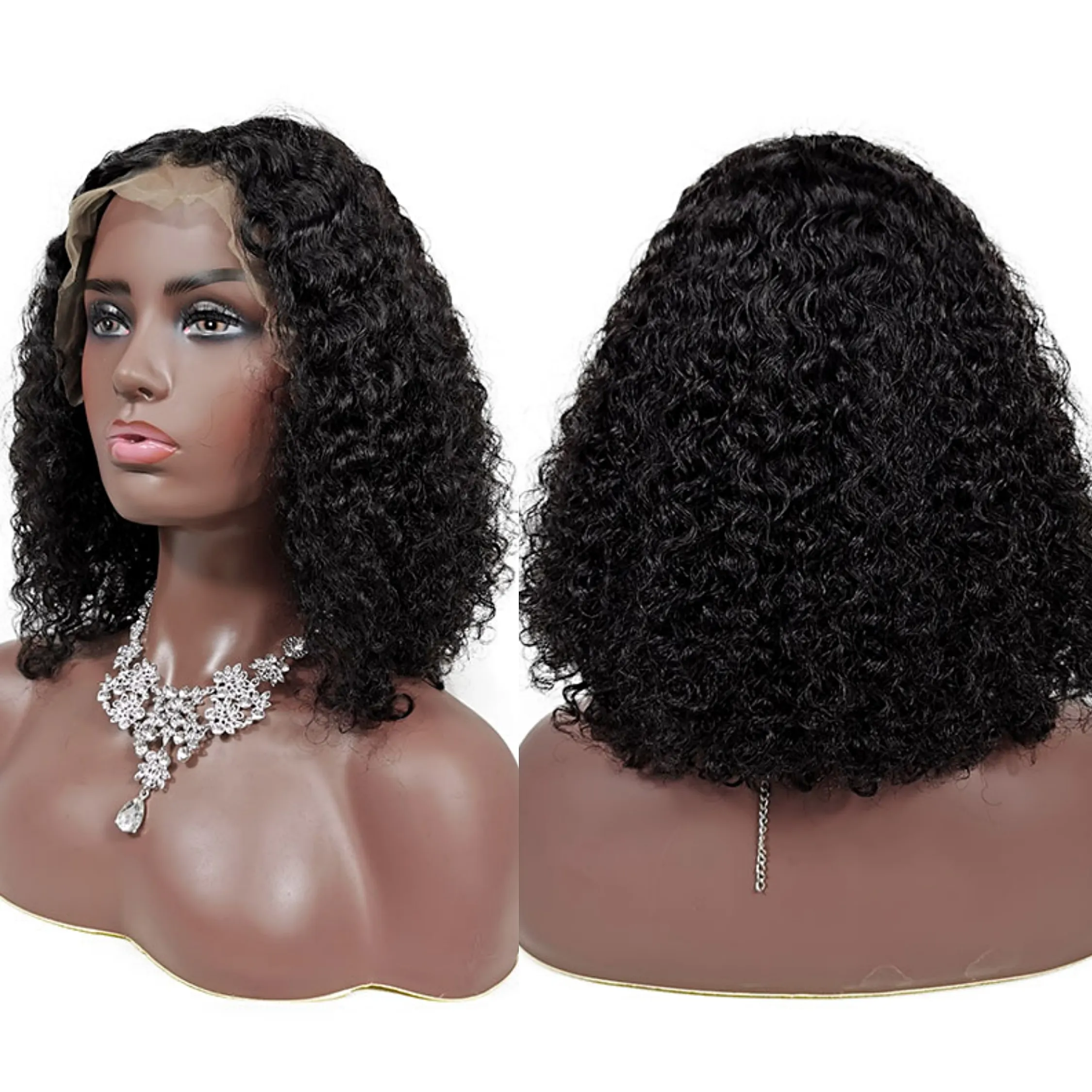 
Best Remy Human Hair Jerry Curly Human Hair Full Lace Wig Middle Part Kinky Curly Short Bob Full Lace Wigs Wholesale 