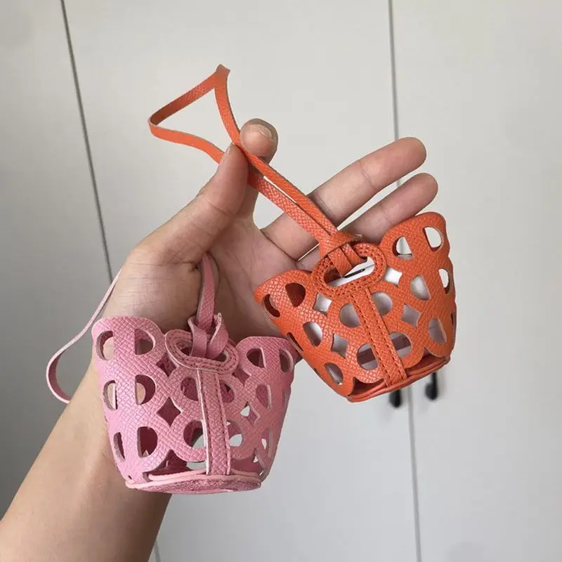 New cute leather brand car keychain lipstick bags pendant earphone bag ornament custom designer bag charms