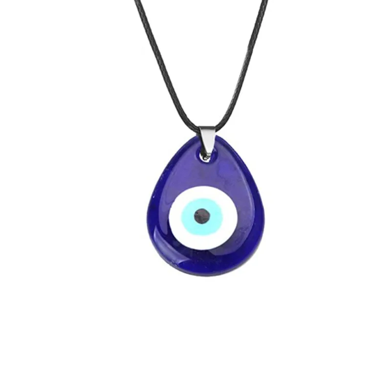 Maxery 2021 Fashion Jewelry Blue Turkish Glass Leather Rope Evil Eye Necklace for Women Men Necklaces Pendant
