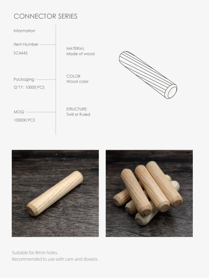 Ex-Factory Price Furniture Accessories M8 Round Dowel Pin Wood 60mm Wood Dowel For Connector