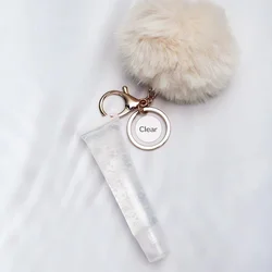 Private label lip glossy clear lip gloss container with Pompom ball chain customized liquid lipgloss with key chain