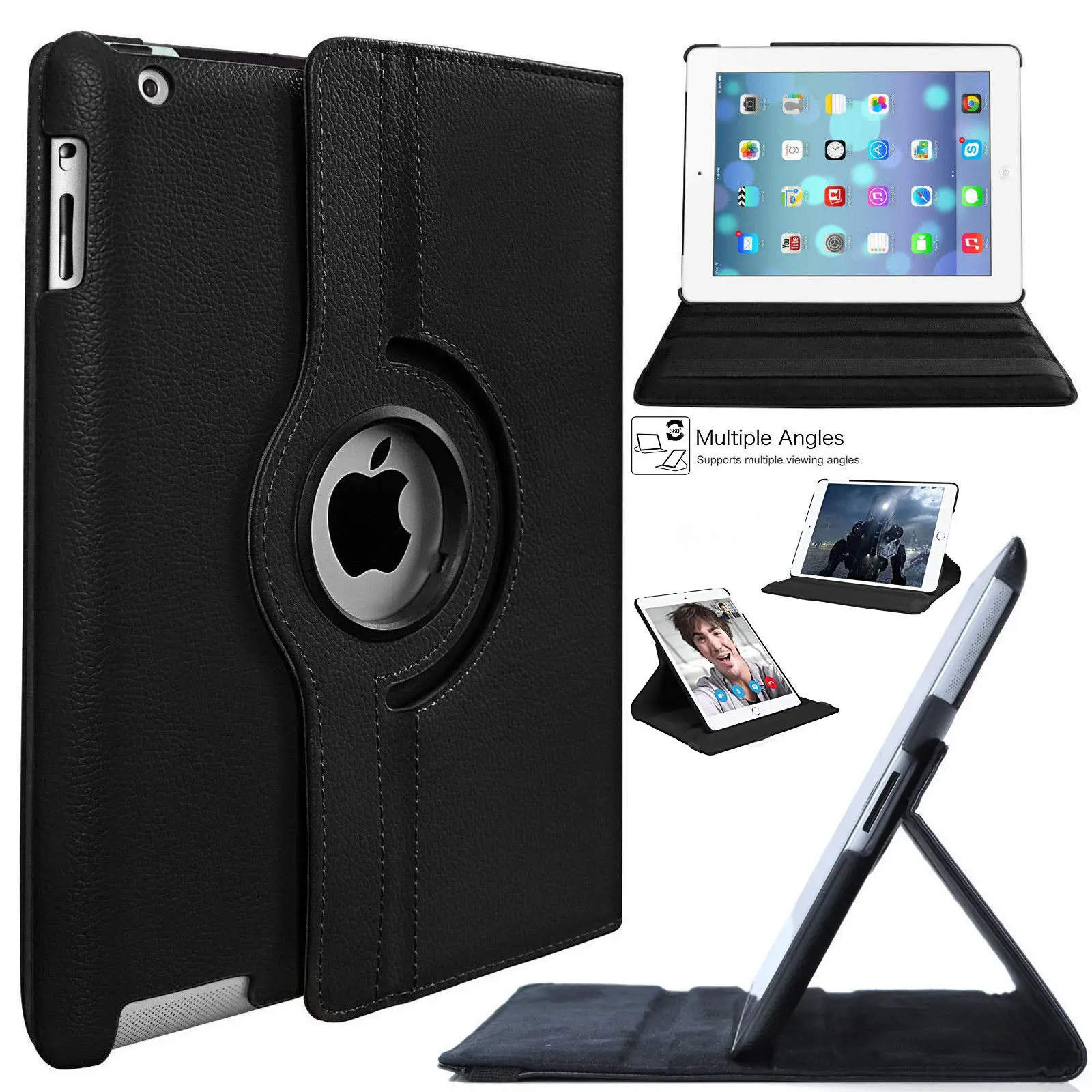 Новый кожаный чехол-подставка для iPad 4 3 2 Mini Air 360 9,7, вращающийся на 2018 градусов, однотонный