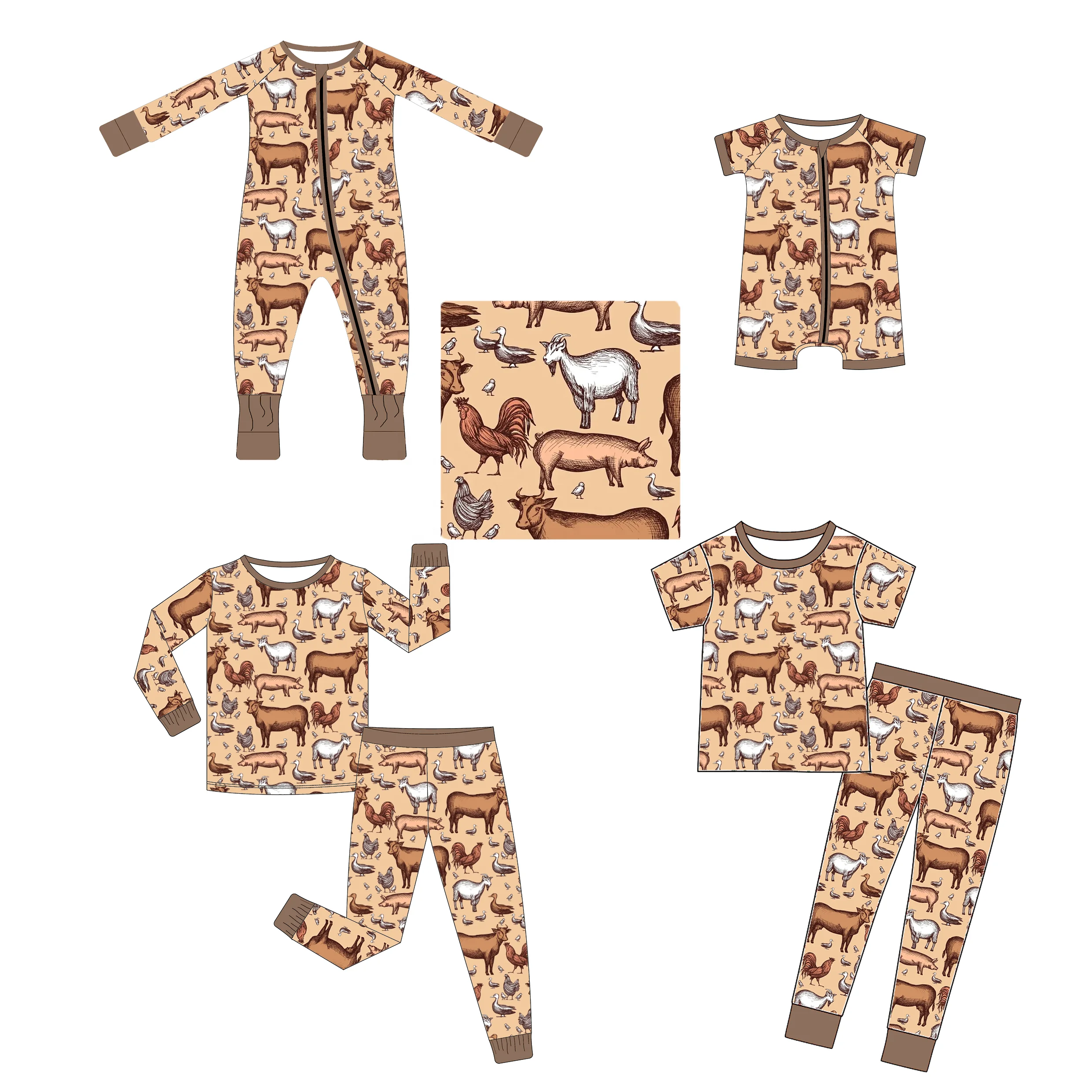 2023 Bamboo Viscose Soft Baby Pajamas Newborn Sleeper Onesie Boy Girl Clothes Cattle Pigs Sheep Printed Custom Baby Rompers