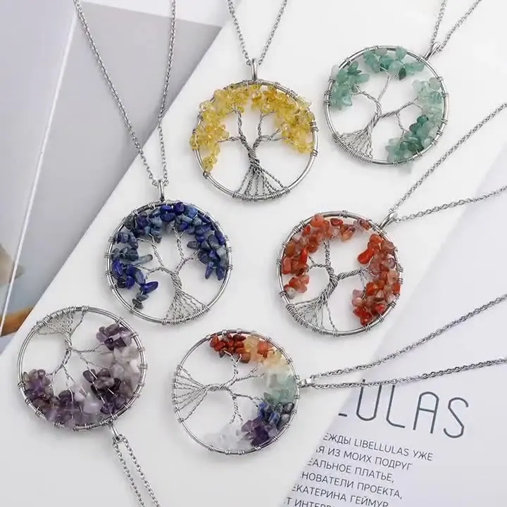 High quality natural stone pendant tree of life pendant necklace tree of life pendant necklace