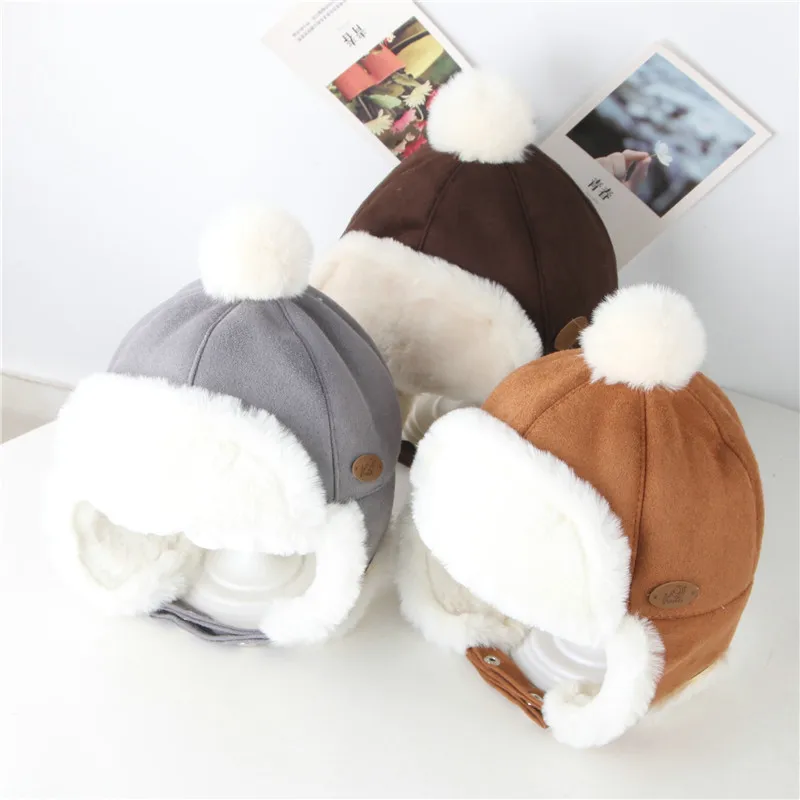 Hot Selling Baby Winter Fleece Hat Suede Nap Children Windproof Winter Hats Friendly Material Kids Headwear