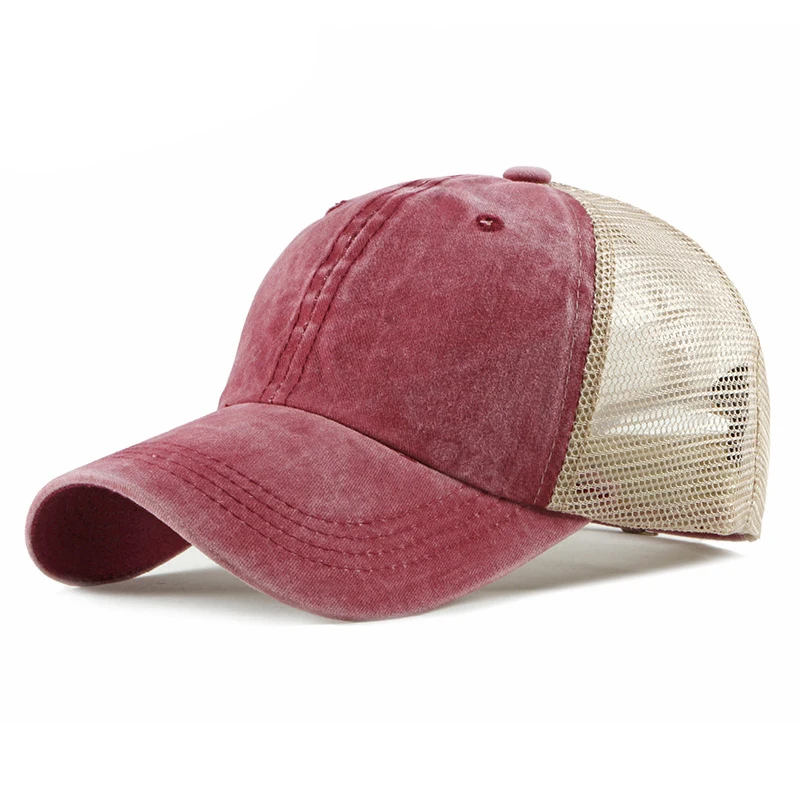 High quality wholesale simple blank plain mesh net hat cap custom denim trucker hat