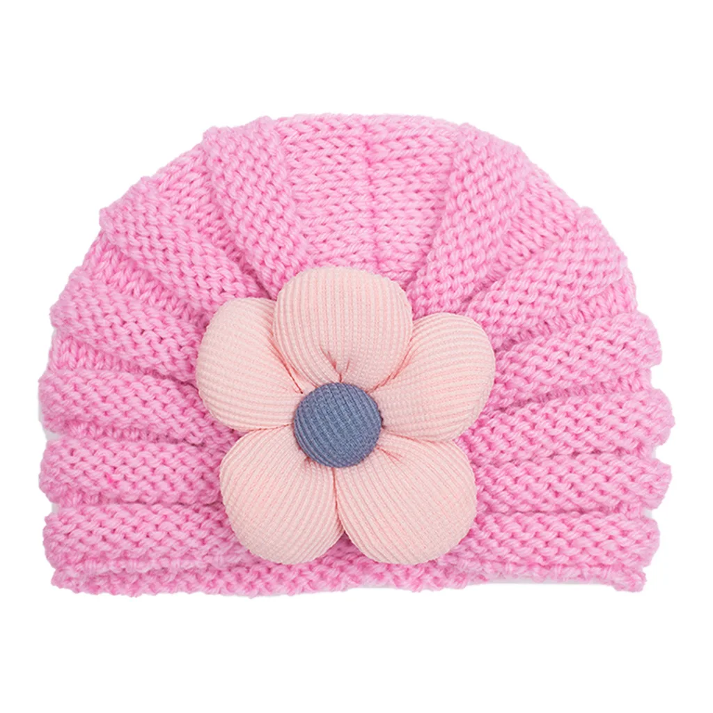 Rarewe New Design Children Baby Warming Flower Knitted Bonnet Infant Toddler Hat Custom Printed Kids Beanies