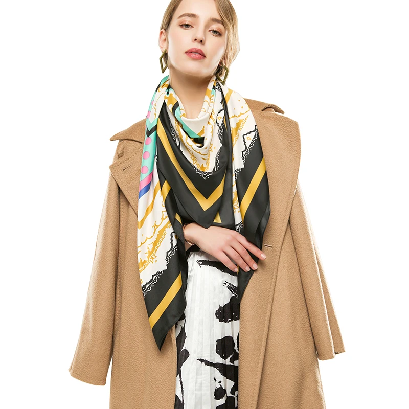 
 AOKO 2021 Новое поступление Модная Женская Роскошная элегантная шаль атласные шарфы Цветные Лоскутные квадратные шарфы с принтом в горошек  