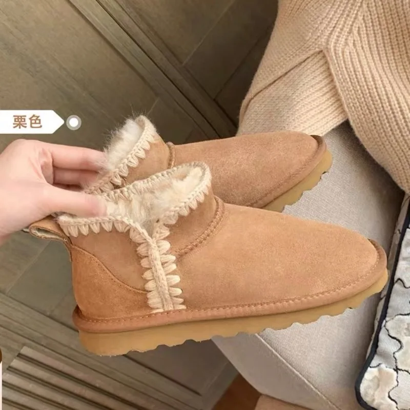 Wholesale Winter Thin bottom Snow Boots Brands Design Genuine Leather Fur Boots Women Warm Comfortable Snow Boots